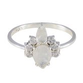 Natcha white toi et moi ring with pear-shaped and round gemstones on silver band