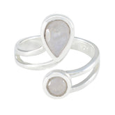 Isabella white toi et moi ring sterling silver open band pear and round moonstone bezel set