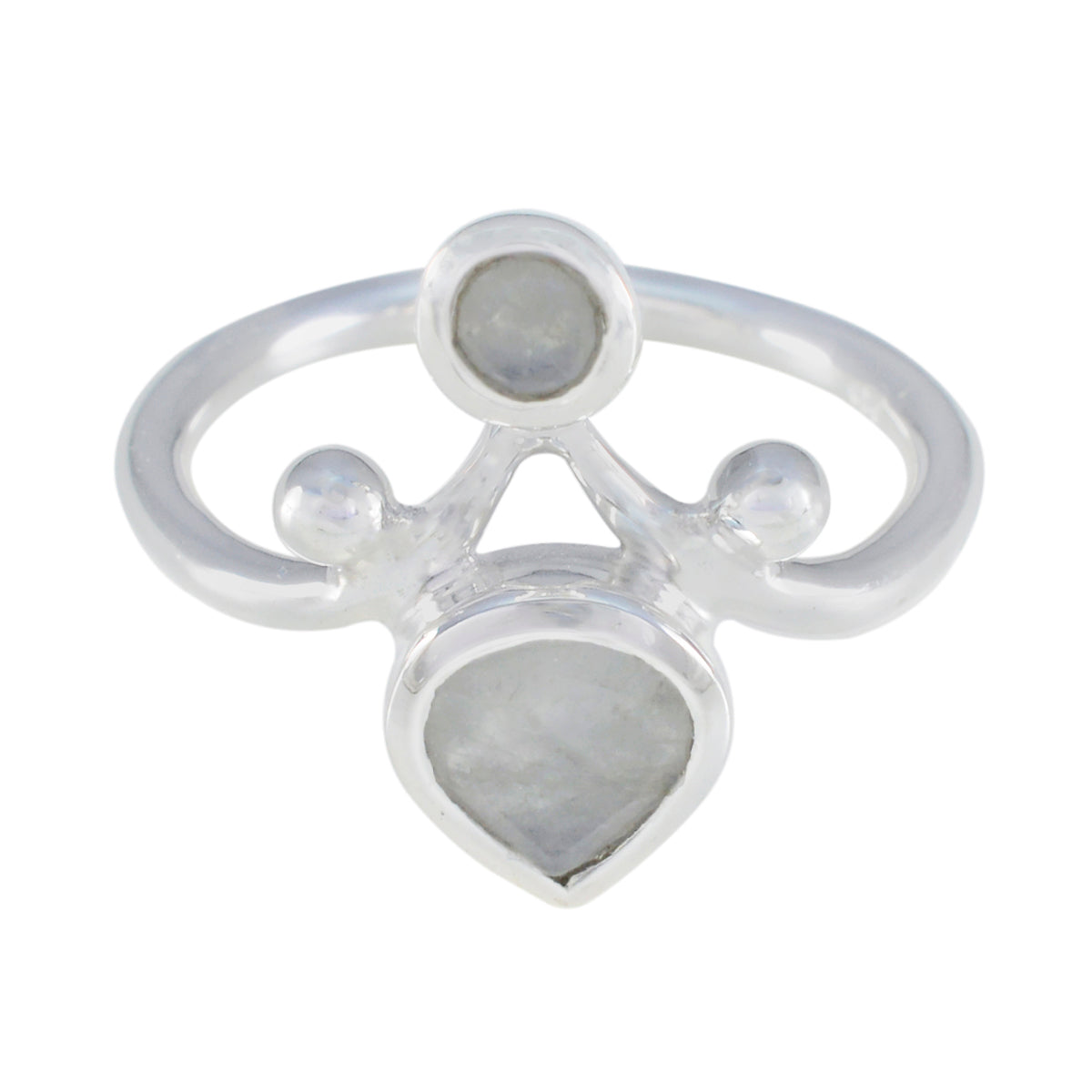 Priya white toi et moi ring featuring two white gemstones in a silver setting