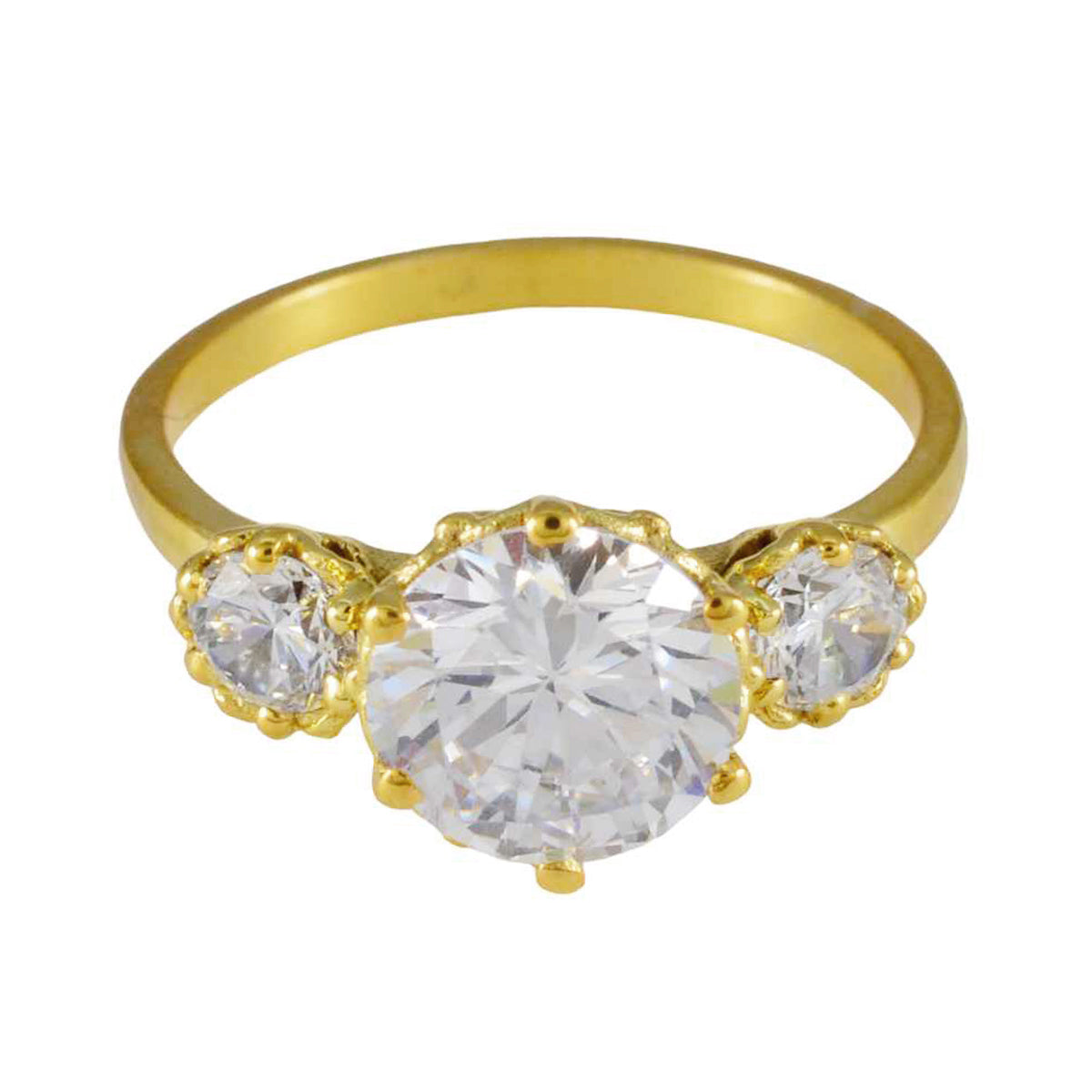 Putri white trilogy ring for women with gold band and three sparkling clear stones