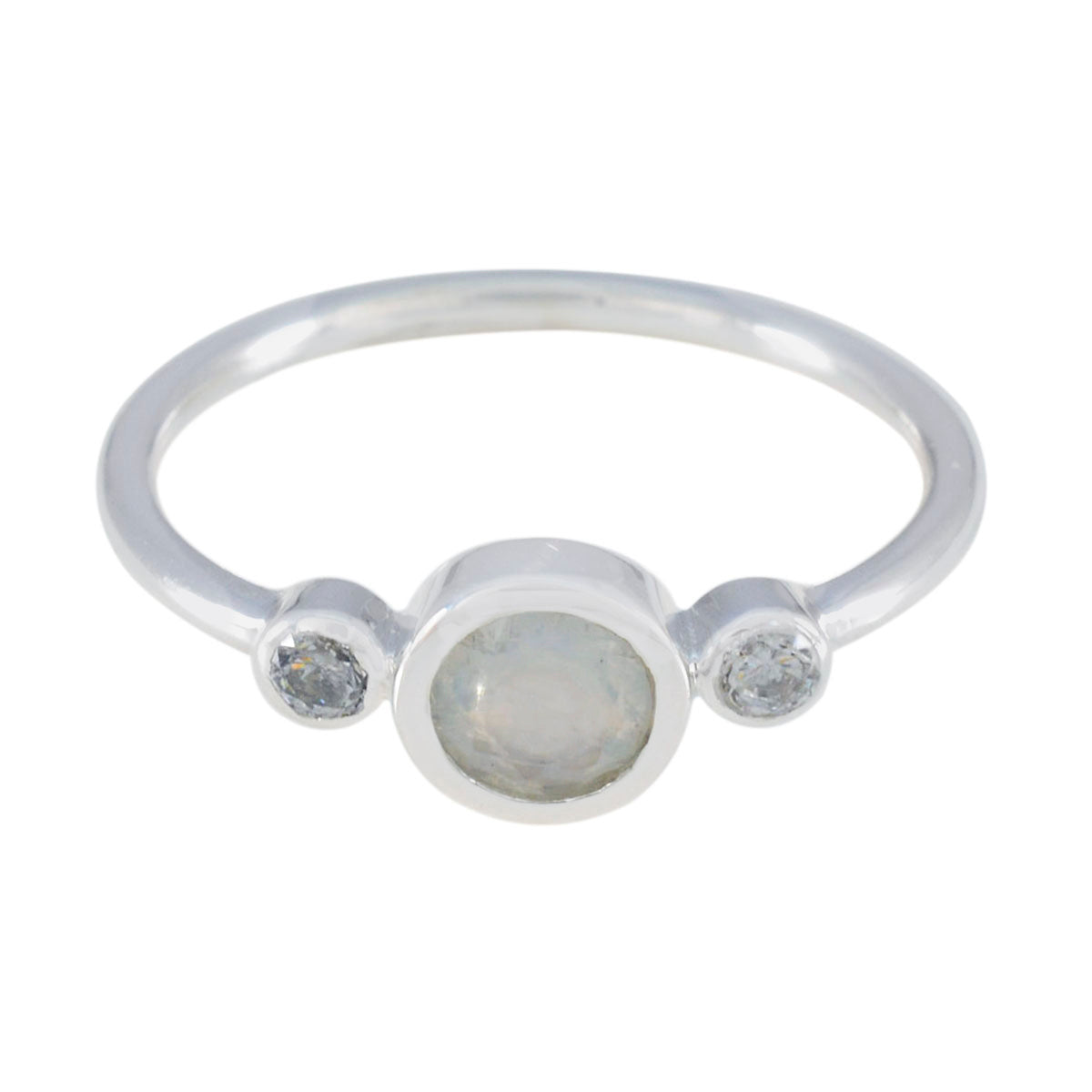 Agnes White Trilogy Ring for Women with Gemstone Rainbow Moonstone White