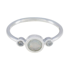 Agnes White Trilogy Ring for Women with Gemstone Rainbow Moonstone White