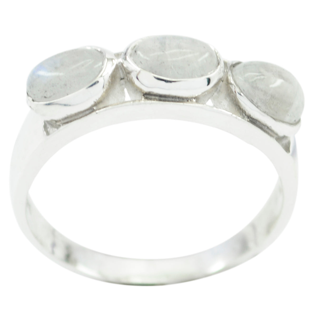 Lili white trilogy ring for women with three oval white gemstones set in silver band