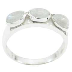 Lili white trilogy ring for women with three oval white gemstones set in silver band
