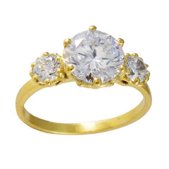 Putri gold white trilogy ring for women with three sparkling round clear stones