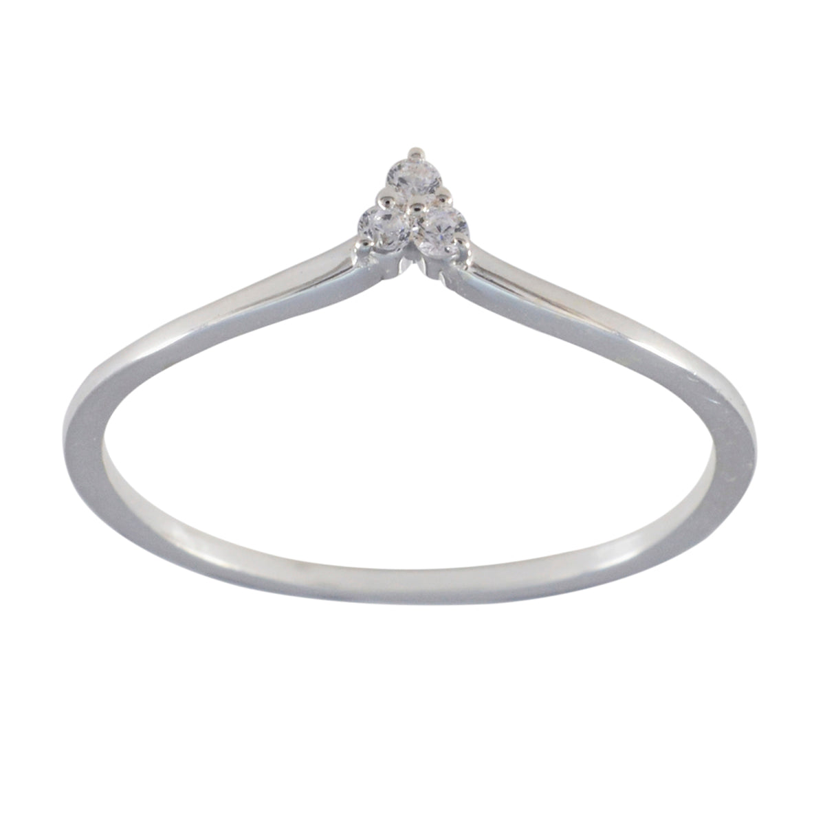 Katharina white trilogy ring for women delicate V shaped white gold band with three small round diamonds