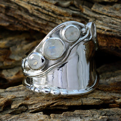 Lily white trilogy ring sterling silver with three moonstone cabochons on sculpted wide band
