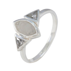 Lucy white trilogy ring with marquise and triangle shaped stones in silver band