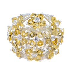 Elena yellow floral gemstone ring in sterling silver with clustered yellow gemstones and accent diamonds