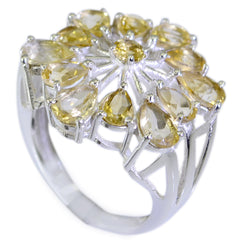 Rebeca yellow floral gemstone ring with pear-shaped yellow stones set in silver band