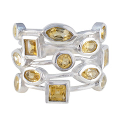 Evelyn yellow gemstone abstract ring with multiple yellow gemstones in various shapes set in silver bands