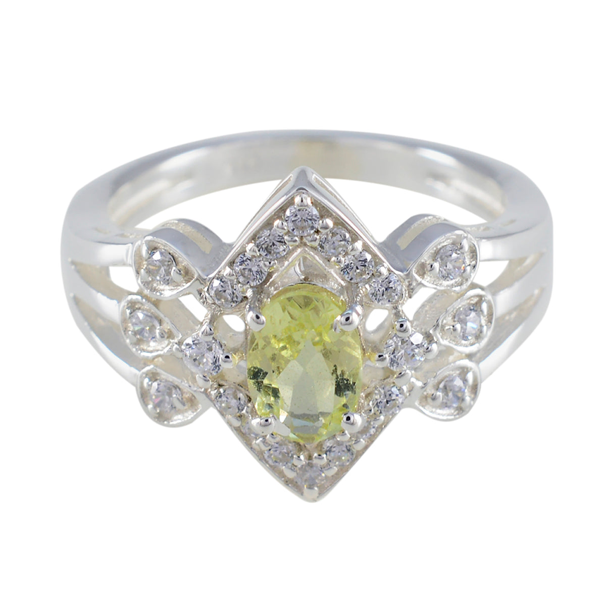 Aria Yellow Gemstone Halo Ring with Sterling Silver Lemon Quartz Yellow