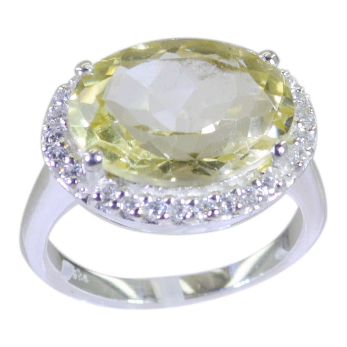 Riley Yellow Gemstone Halo Ring with Silver Band Lemon Quartz Yellow