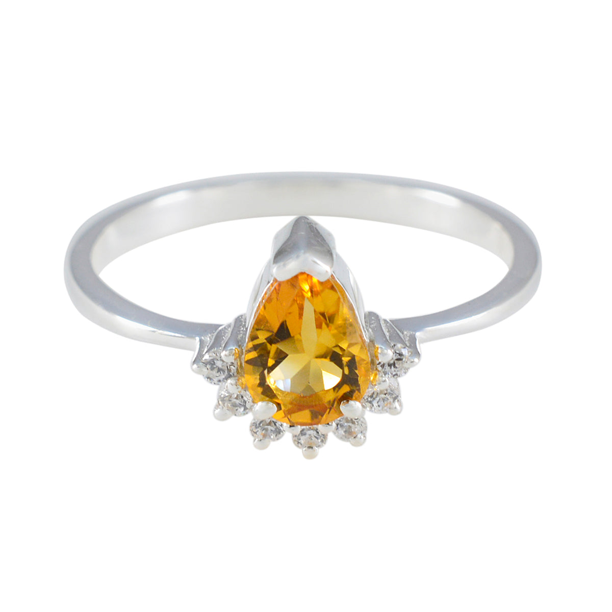 Ha-eun Yellow Gemstone Halo Ring with Silver Band Citrine Yellow