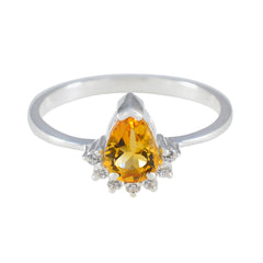 Ha-eun Yellow Gemstone Halo Ring with Silver Band Citrine Yellow