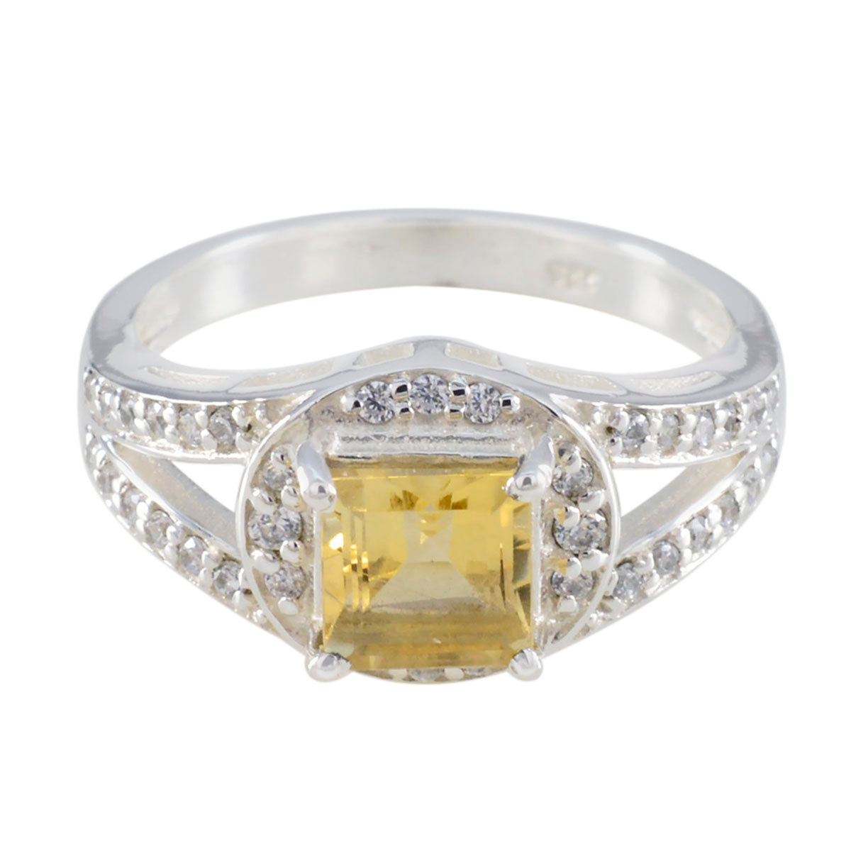 Anna Yellow Gemstone Halo Ring with Diamond Accent Citrine Yellow