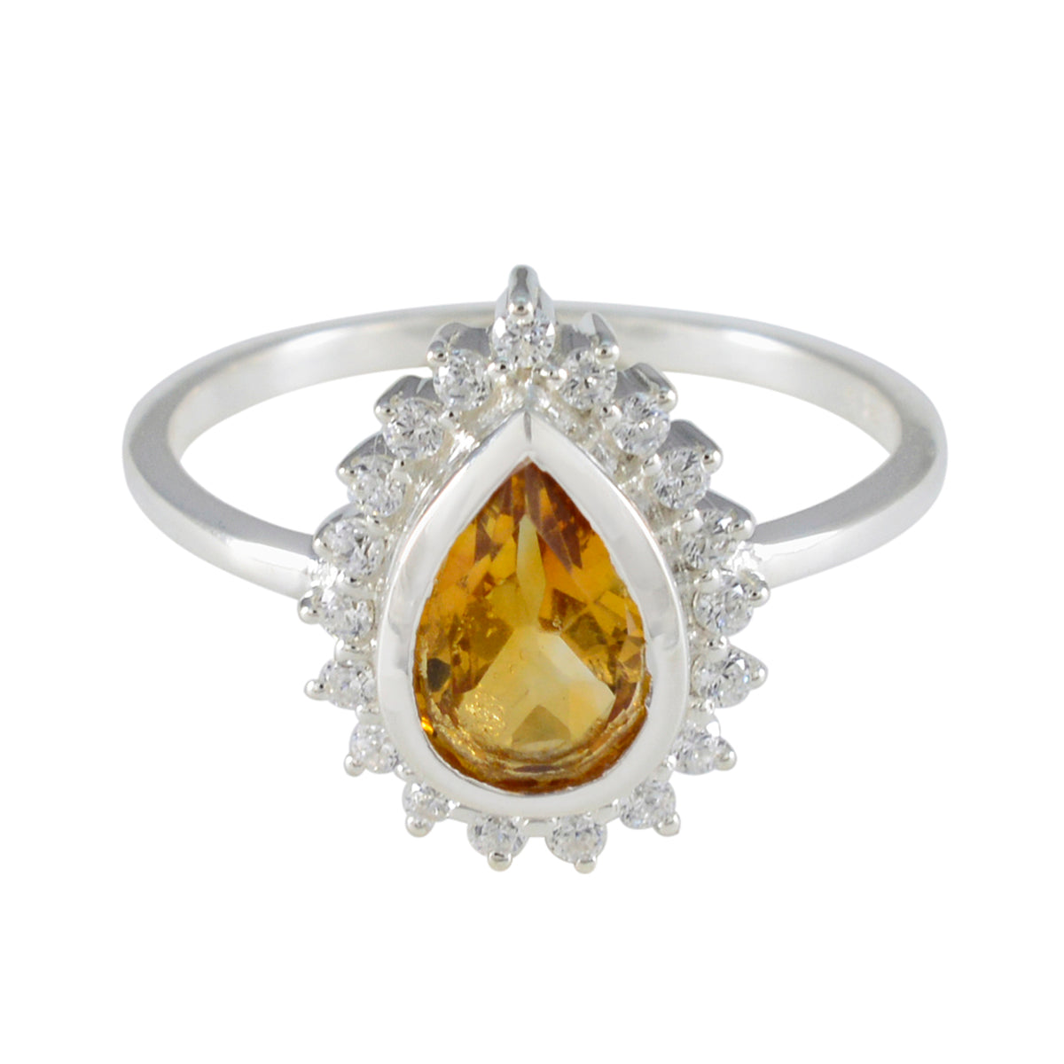 Riley Yellow Gemstone Halo Ring with Sterling Silver Citrine Yellow