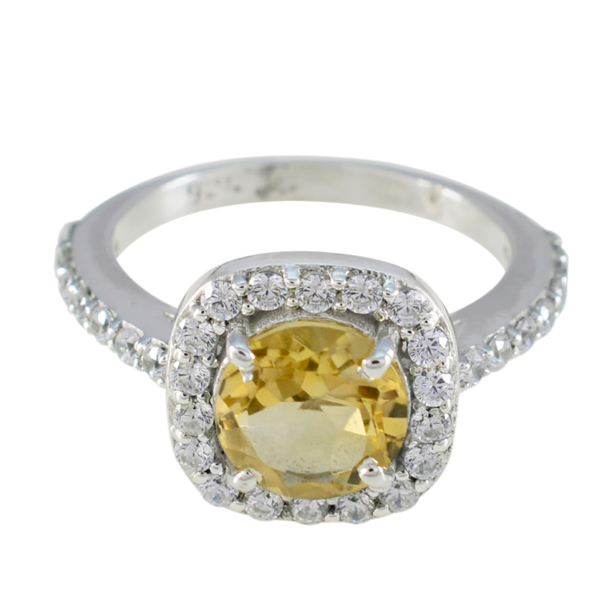 Hannah Yellow Gemstone Halo Ring with Diamond Accents Citrine Yellow