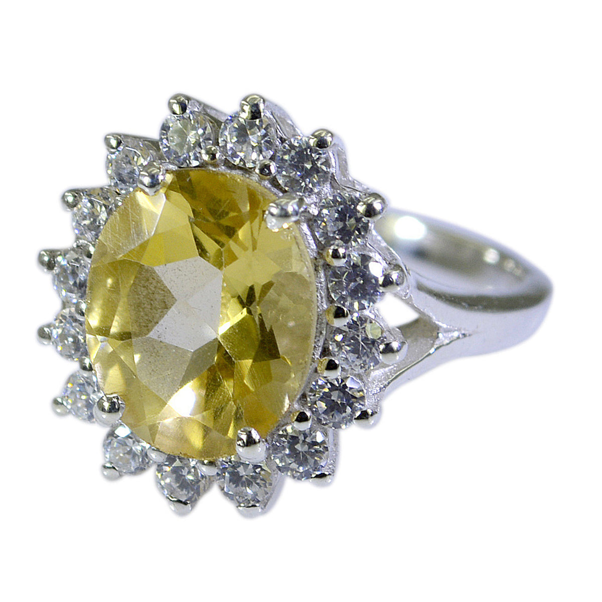 Angeles Yellow Gemstone Halo Ring with Sparkling Diamonds Citrine Yellow