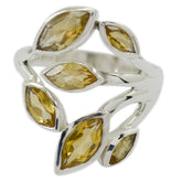 Milagros yellow gemstone leafy ring with multiple marquise-cut yellow stones set in silver band