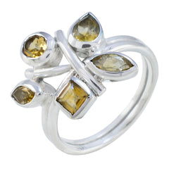 Priya silver ring with five yellow stones in pear marquise round and square cuts yellow gemstone penta ring