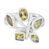 Priya sterling silver ring with five faceted yellow stones arranged like petals yellow gemstone penta ring