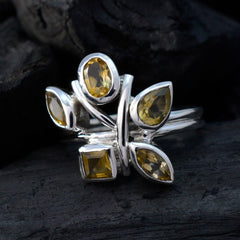Priya yellow gemstone penta ring sterling silver floral design with five mixed cut yellow stones