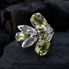 Aria yellow gemstone ring for women featuring multiple oval and marquise cut stones in silver setting
