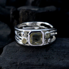 Dewi yellow gemstone ring for women with square center stone and silver band design
