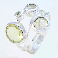 Josephine yellow gemstone ring for women with multiple round yellow stones set in silver bands