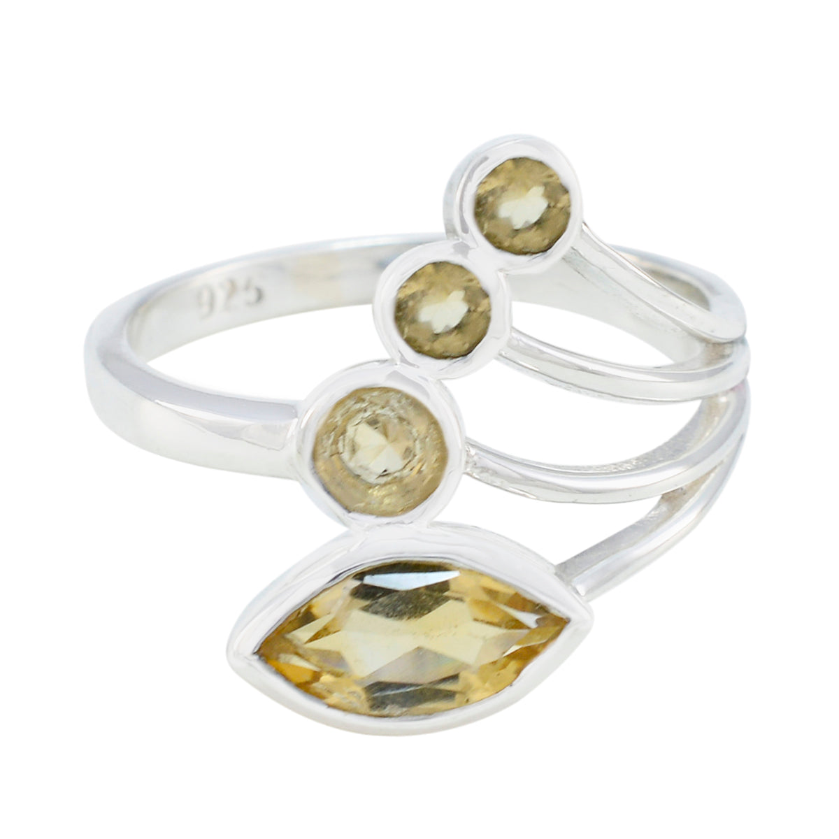 Aurora yellow gemstone ring for women with silver band and multiple yellow stones