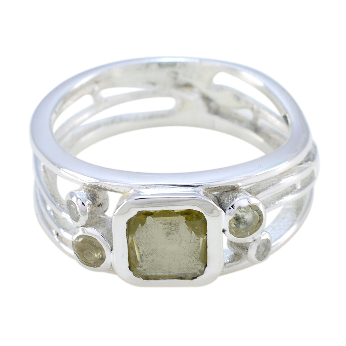 Dewi silver ring featuring a yellow gemstone ring for women with a square center stone and decorative accents