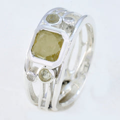 Dewi yellow gemstone ring for women featuring a square yellow stone set in silver band