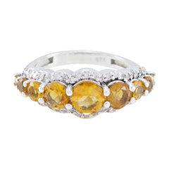 Putri yellow gemstone ring sterling silver band with five round yellow stones and small diamond accents