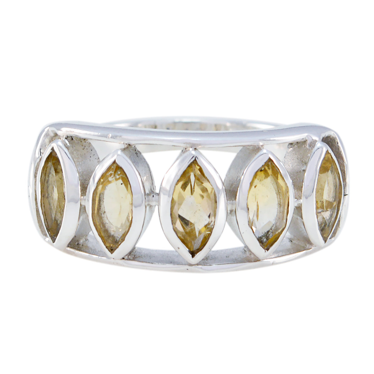 Natalie yellow gemstone ring with marquise-cut stones set in silver band