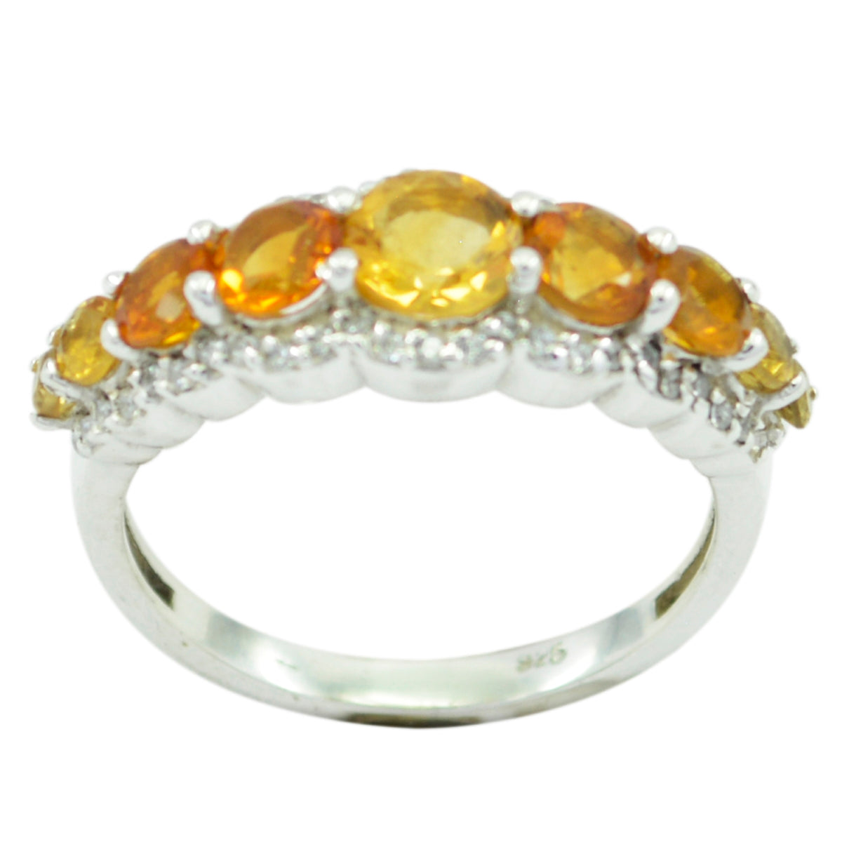 Putri sterling silver ring with five oval citrine stones in prong setting and pave accents yellow gemstone ring