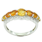 Putri sterling silver ring with five oval citrine stones in prong setting and pave accents yellow gemstone ring