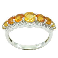 Putri sterling silver ring with five oval citrine stones in prong setting and pave accents yellow gemstone ring