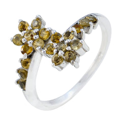 Kristine sterling silver ring with clustered round yellow stones in floral crossover design yellow gemstone ring