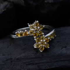 Kristine yellow gemstone ring sterling silver crossover band with floral cluster of small yellow stones for everyday elegance