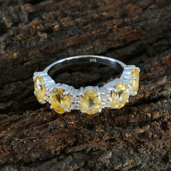 Stella sterling silver band with five oval yellow gemstones and small accent diamonds yellow gemstone ring