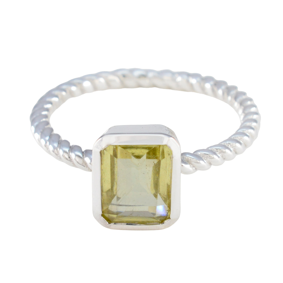 Kristine Yellow Gemstone Solitaire Ring in Silver Band Citrine Yellow