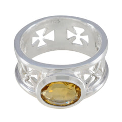 Emily silver ring featuring yellow gemstone solitaire ring with cross cutout design band