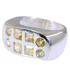 Nova yellow gemstone statement ring with square and round stones set in silver band