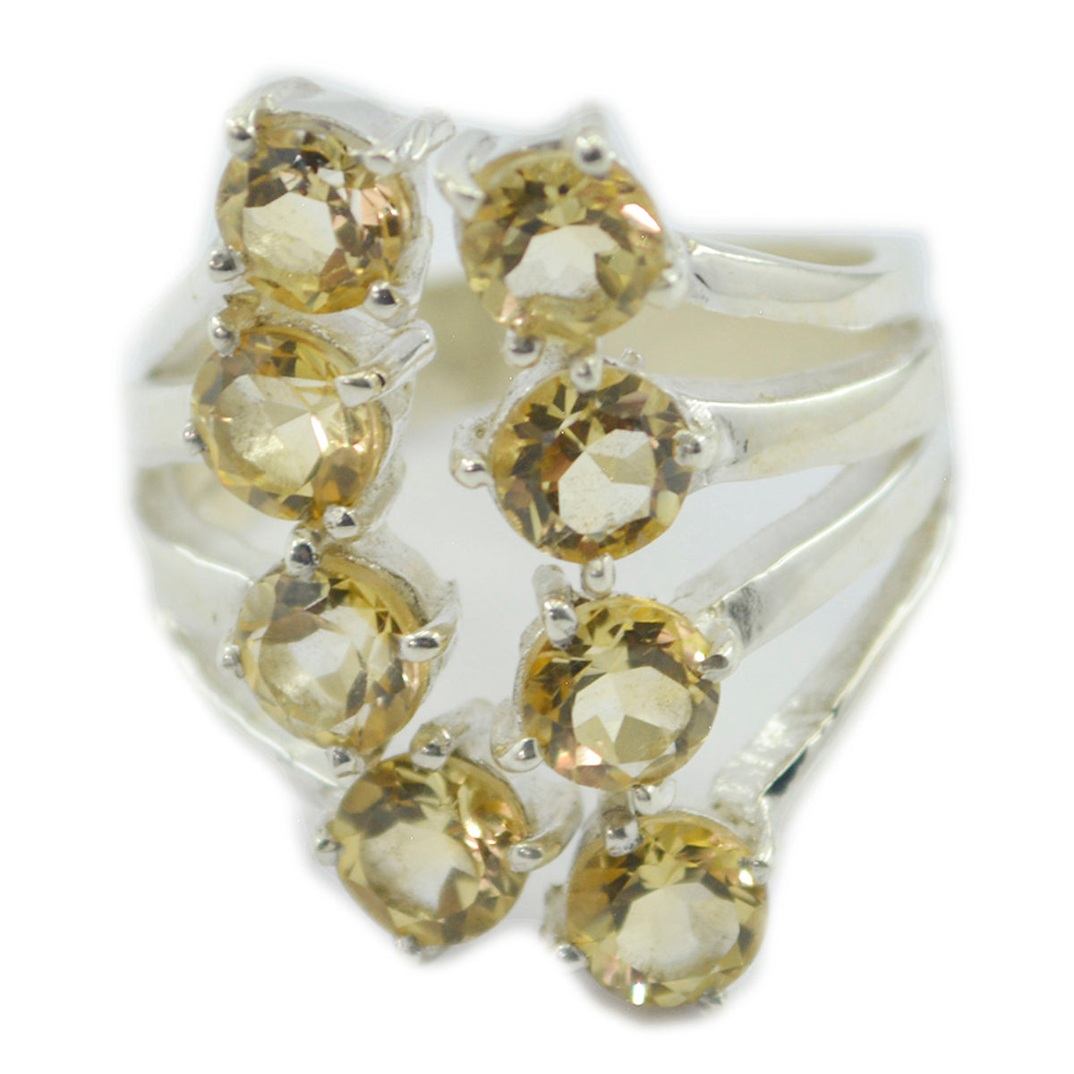 Lara yellow gemstone statement ring with multiple round yellow stones set in silver band