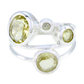 Julia sterling silver ring with three faceted bezel set yellow stones on split band yellow gemstone statement ring