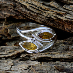 Ines yellow gemstone toi et moi ring with two marquise cut stones set in silver band