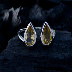 Riya yellow gemstone toi et moi ring with two pear-shaped yellow stones set in silver band