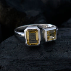 Olivia yellow gemstone toi et moi ring with rectangular and square yellow stones on silver band