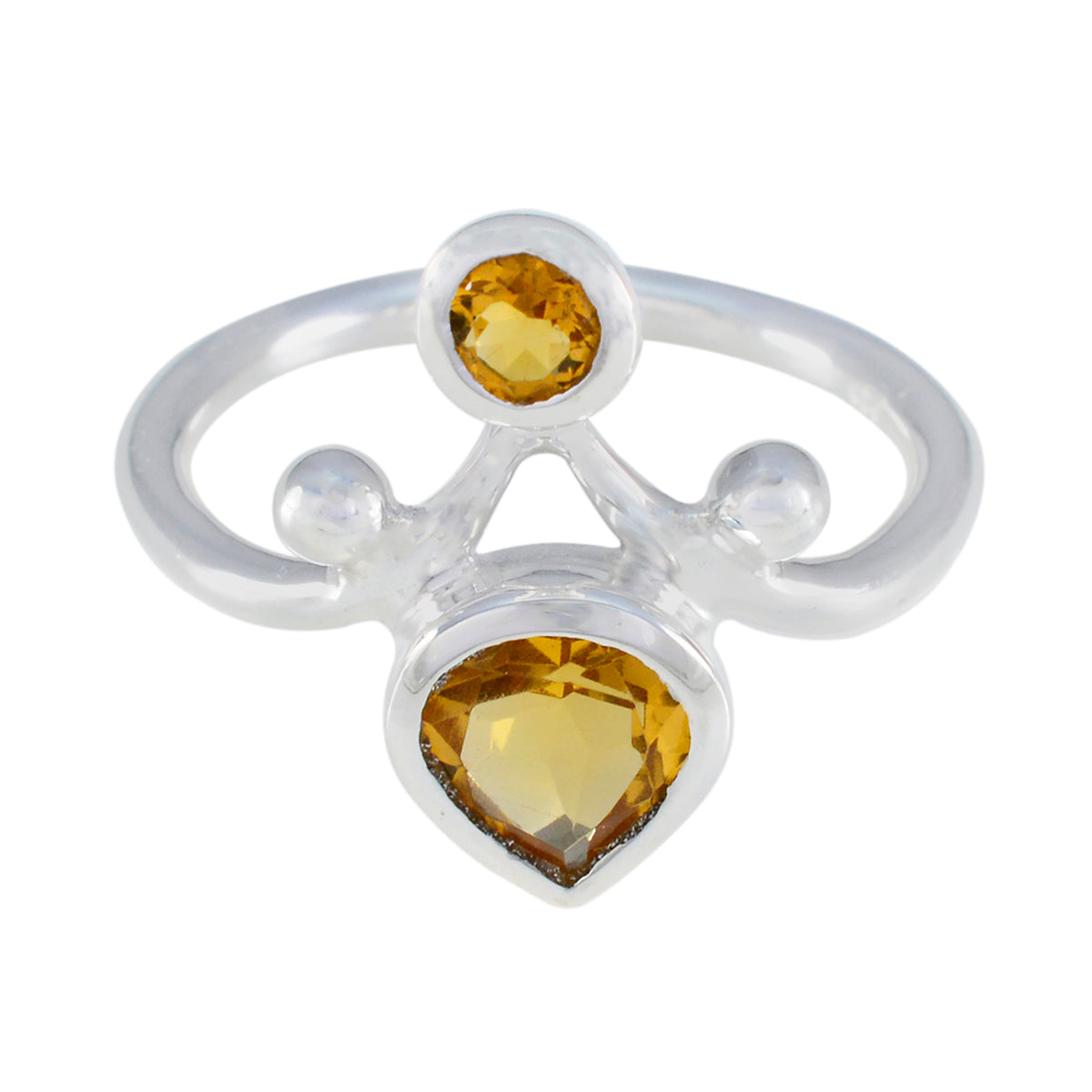 Rosa yellow gemstone toi et moi ring with two yellow gemstones set in silver band